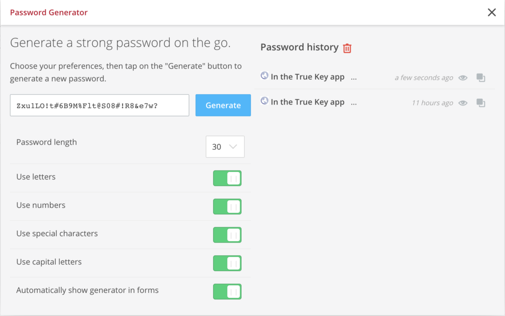 The Password Generator window